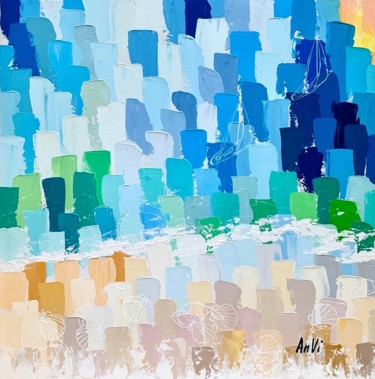 Malerei mit dem Titel "Sur la plage ,aband…" von Anvi, Original-Kunstwerk, Acryl Auf Keilrahmen aus Holz montiert