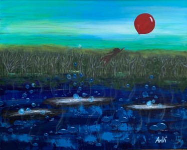 Painting titled "Escape" by Anvi, Original Artwork, Acrylic Mounted on Wood Stretcher frame