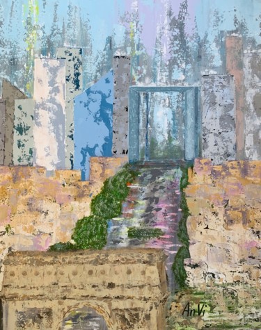 Картина под названием "L'ouest parisien" - Anvi, Подлинное произведение искусства, Акрил Установлен на Деревянная рама для н…