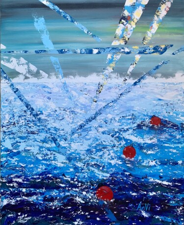 Peinture intitulée "bleus de mer" par Anvi, Œuvre d'art originale, Acrylique Monté sur Châssis en bois