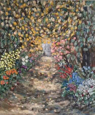 Painting titled "Flowers Road" by Vilma Gataveckiene, Original Artwork, Oil