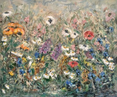 Painting titled "Wildflowers meadow" by Vilma Gataveckiene, Original Artwork, Oil
