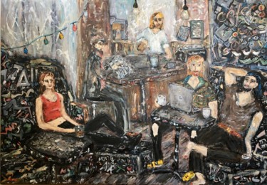 Painting titled "Bar scene" by Vilma Gataveckiene, Original Artwork, Oil