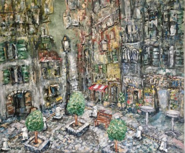 Painting titled "City Square" by Vilma Gataveckiene, Original Artwork, Oil