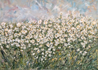 Painting titled "Daisies Grassland" by Vilma Gataveckiene, Original Artwork, Oil