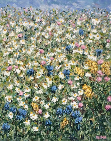 Pintura titulada "Blooming meadow" por Vilma Gataveckiene, Obra de arte original, Oleo