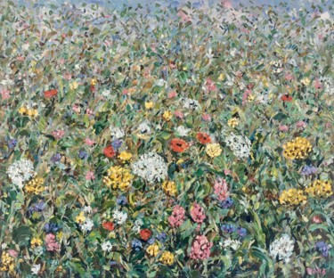 Painting titled "Flowers meadow I" by Vilma Gataveckiene, Original Artwork, Oil