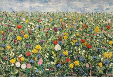 Painting titled "Flower Field" by Vilma Gataveckiene, Original Artwork, Oil