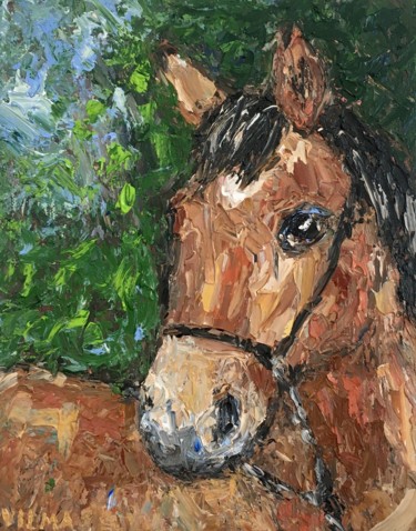 Malerei mit dem Titel "Brown Horse Impasto…" von Vilma Gataveckiene, Original-Kunstwerk, Öl