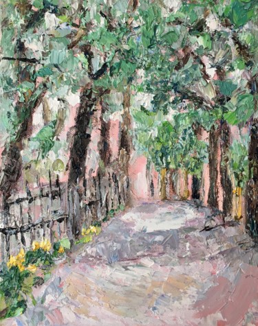 Painting titled "Tree Alley Path Oil…" by Vilma Gataveckiene, Original Artwork, Oil