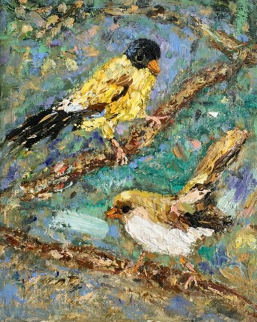 Painting titled "Goldfinch Bird Impa…" by Vilma Gataveckiene, Original Artwork, Oil