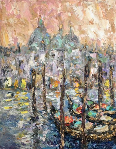 Painting titled "Venice Italy Gondol…" by Vilma Gataveckiene, Original Artwork, Oil