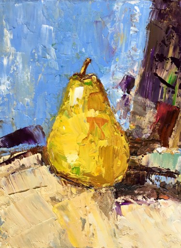 Peinture intitulée "Yellow Pear Still L…" par Vilma Gataveckiene, Œuvre d'art originale, Huile