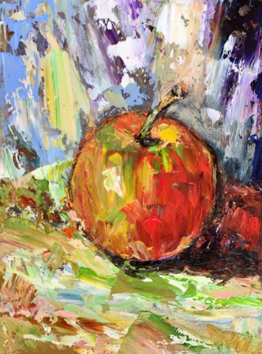 Peinture intitulée "Red Apple Still Lif…" par Vilma Gataveckiene, Œuvre d'art originale, Huile