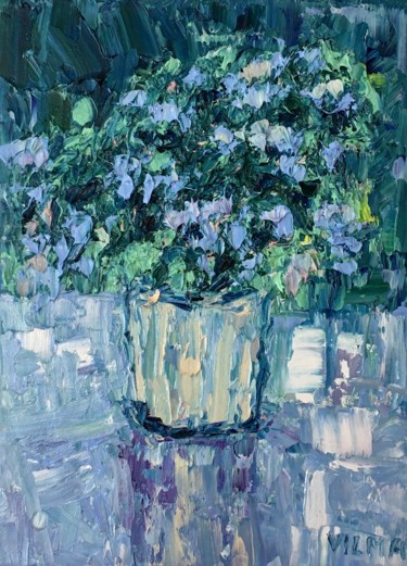 Painting titled "Blue Flowers Bouque…" by Vilma Gataveckiene, Original Artwork, Oil