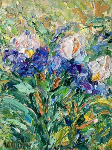 Pittura intitolato "Irises Flowers Impa…" da Vilma Gataveckiene, Opera d'arte originale, Olio