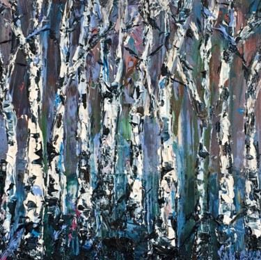 Painting titled "Birch Trees Impasto…" by Vilma Gataveckiene, Original Artwork, Oil