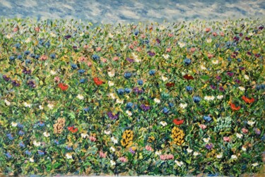 Peinture intitulée "Large Flower Meadow…" par Vilma Gataveckiene, Œuvre d'art originale, Huile