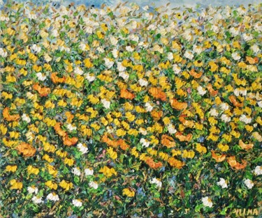 Pintura intitulada "Yellow Flowers Fiel…" por Vilma Gataveckiene, Obras de arte originais, Óleo