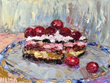 Malerei mit dem Titel "Cherry Cake Still L…" von Vilma Gataveckiene, Original-Kunstwerk, Öl