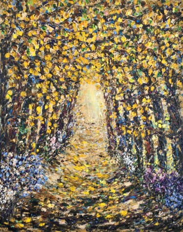 Malerei mit dem Titel "Tree Tunnel Path Im…" von Vilma Gataveckiene, Original-Kunstwerk, Öl
