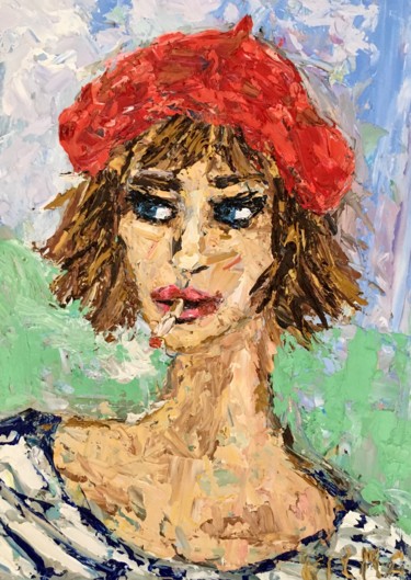 Painting titled "Parisian Female Por…" by Vilma Gataveckiene, Original Artwork, Oil