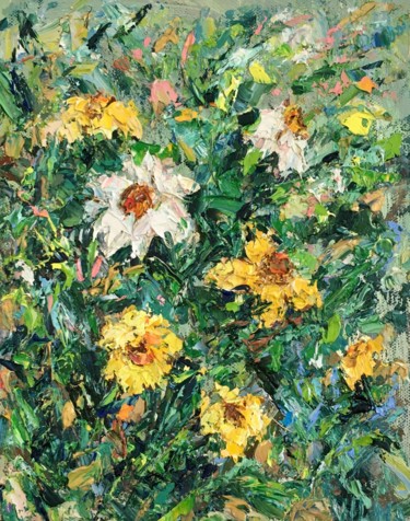 Painting titled "Daffodils Flowers I…" by Vilma Gataveckiene, Original Artwork, Oil