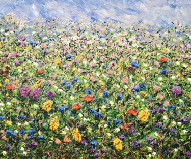 Painting titled "Field Of Flowers Im…" by Vilma Gataveckiene, Original Artwork, Oil