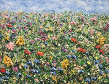 Peinture intitulée "Flowers Field Impas…" par Vilma Gataveckiene, Œuvre d'art originale, Huile
