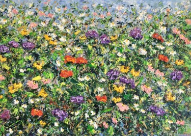 Картина под названием "Colorful Flowers Fi…" - Vilma Gataveckiene, Подлинное произведение искусства, Масло