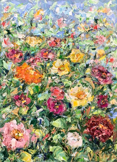 Painting titled "Straw Flowers Impas…" by Vilma Gataveckiene, Original Artwork, Oil