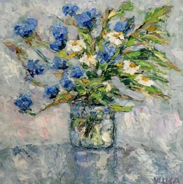 Painting titled "Bouquet of cornflow…" by Vilma Gataveckiene, Original Artwork, Oil