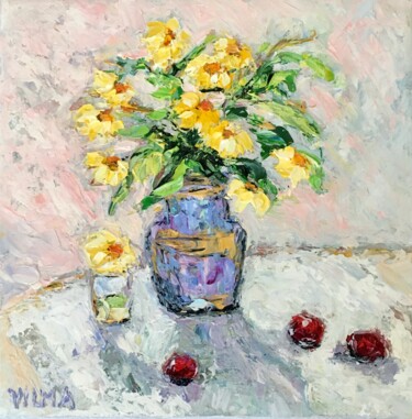 Painting titled "Bouquet of yellow f…" by Vilma Gataveckiene, Original Artwork, Oil