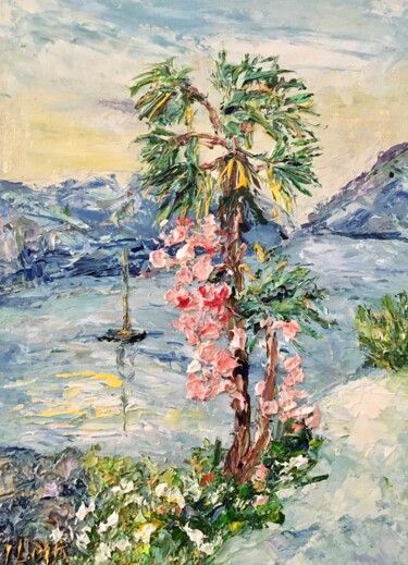 Painting titled "Lake Garda Italy Im…" by Vilma Gataveckiene, Original Artwork, Oil