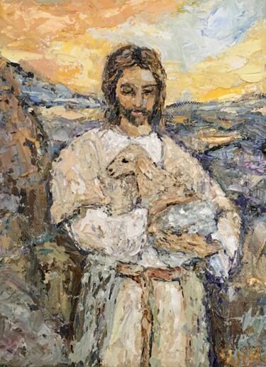 Картина под названием "Jesus Christ The Sh…" - Vilma Gataveckiene, Подлинное произведение искусства, Масло