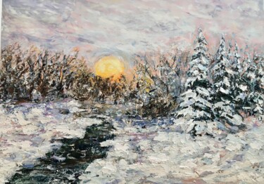 Malerei mit dem Titel "Winter Landscape Oi…" von Vilma Gataveckiene, Original-Kunstwerk, Öl
