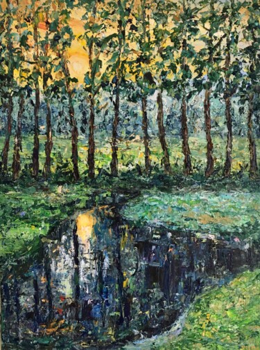 Malarstwo zatytułowany „Landscape Sunset  O…” autorstwa Vilma Gataveckiene, Oryginalna praca, Olej