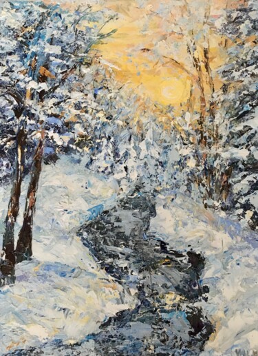 Schilderij getiteld "Winter Landscape Im…" door Vilma Gataveckiene, Origineel Kunstwerk, Olie