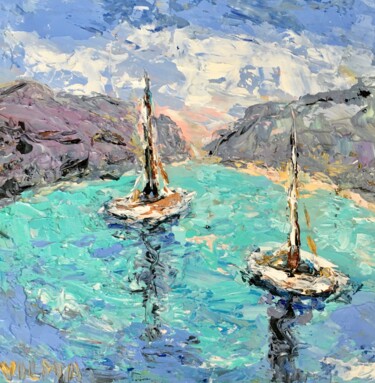 Painting titled "White Sailboats Imp…" by Vilma Gataveckiene, Original Artwork, Oil