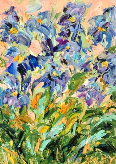 Pittura intitolato "Irises Flowers Impa…" da Vilma Gataveckiene, Opera d'arte originale, Olio