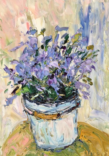 Painting titled "Lavender Flowers Im…" by Vilma Gataveckiene, Original Artwork, Oil