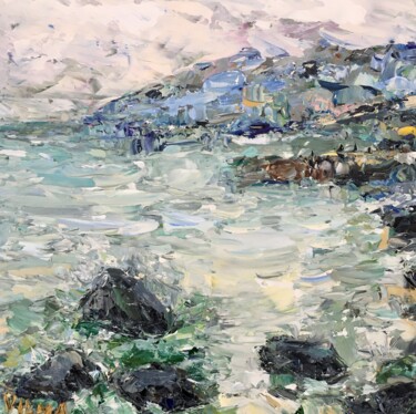 Painting titled "Lake Coastal Impast…" by Vilma Gataveckiene, Original Artwork, Oil