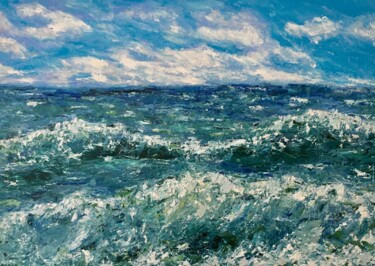 Painting titled "Waves Seascape Impa…" by Vilma Gataveckiene, Original Artwork, Oil