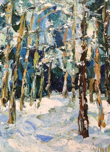 Painting titled "Winter Forest Impas…" by Vilma Gataveckiene, Original Artwork, Oil