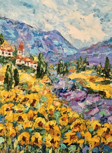 Painting titled "Tuscany Sunflowers…" by Vilma Gataveckiene, Original Artwork, Oil