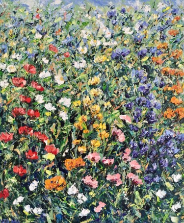 Pittura intitolato "Colorful Flowers Im…" da Vilma Gataveckiene, Opera d'arte originale, Olio