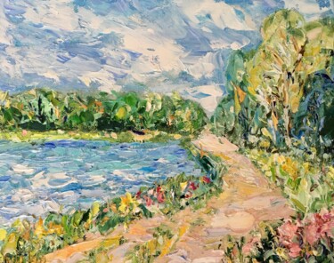 Malerei mit dem Titel "Summer Landscape Im…" von Vilma Gataveckiene, Original-Kunstwerk, Öl