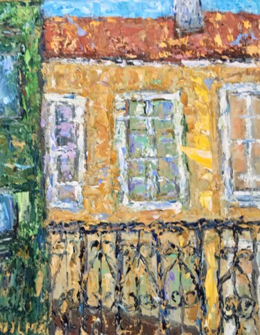 Картина под названием "Paris Balcony Impas…" - Vilma Gataveckiene, Подлинное произведение искусства, Масло