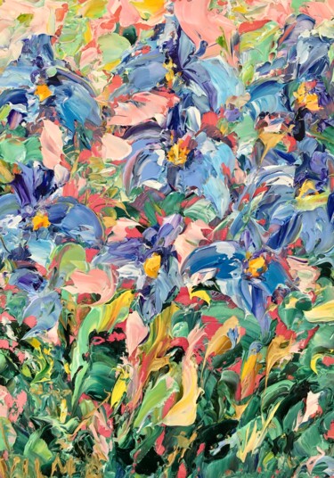 Peinture intitulée "Irises Flowers Impa…" par Vilma Gataveckiene, Œuvre d'art originale, Huile