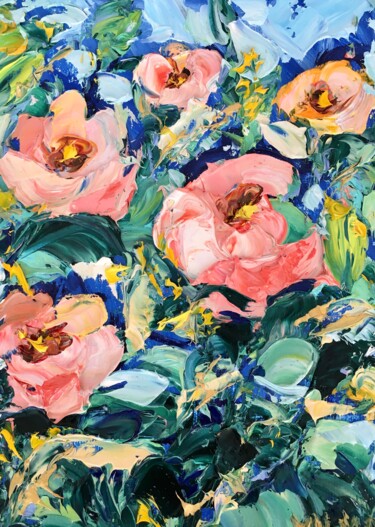 Malerei mit dem Titel "Roses Flowers Impas…" von Vilma Gataveckiene, Original-Kunstwerk, Öl